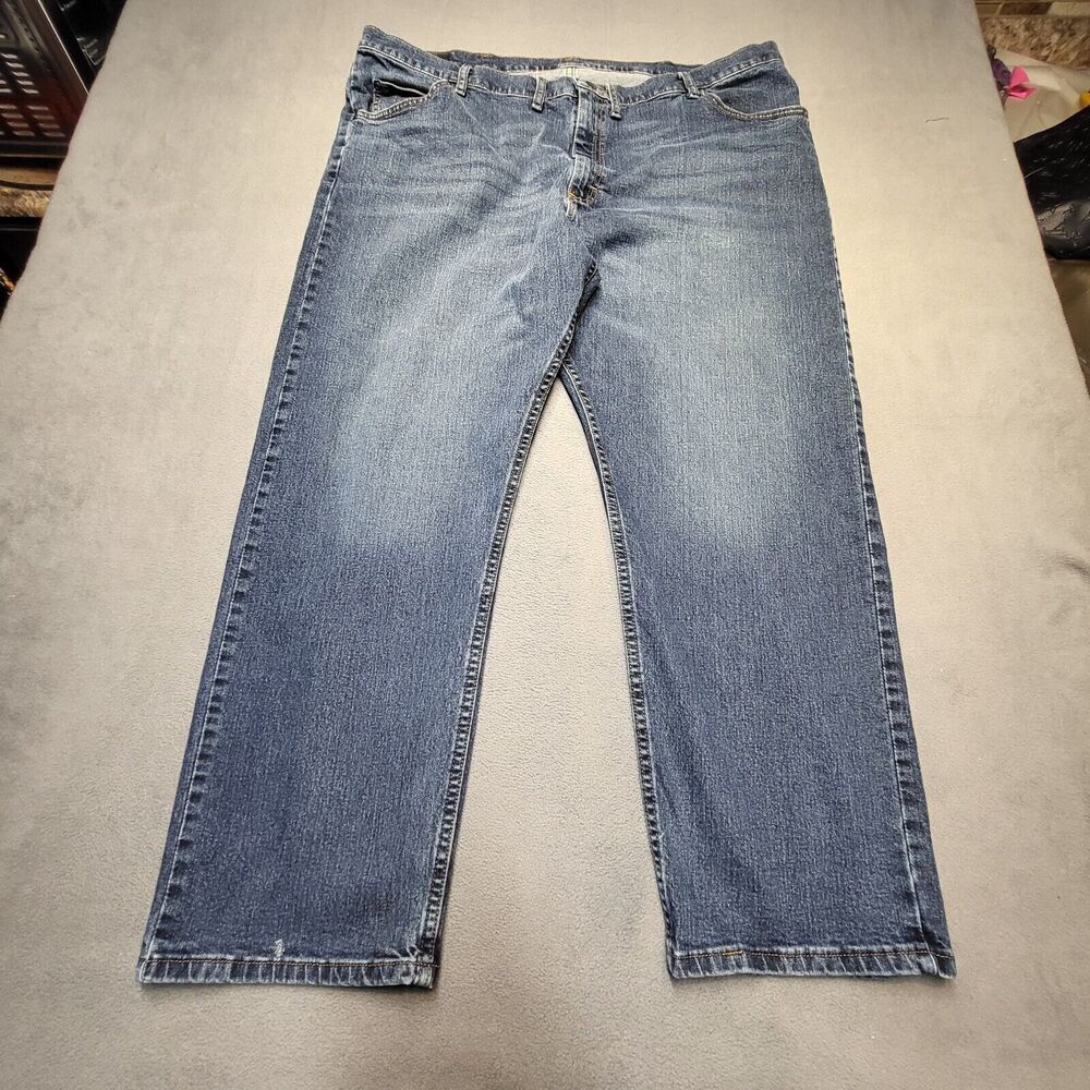 Wrangler Jeans Mens 44x29 Blue Straight Leg Distressed Denim